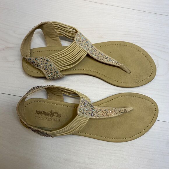 Coach and Four Brown Rhinestone Embellished Leather Slingback Sandals Size 7.5M - Picture 11 of 12